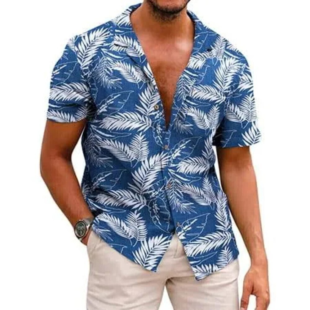 COOFANDY Men's 100% Cotton Lightweight Hawaiian Floral Print Button Up Shirt XXL